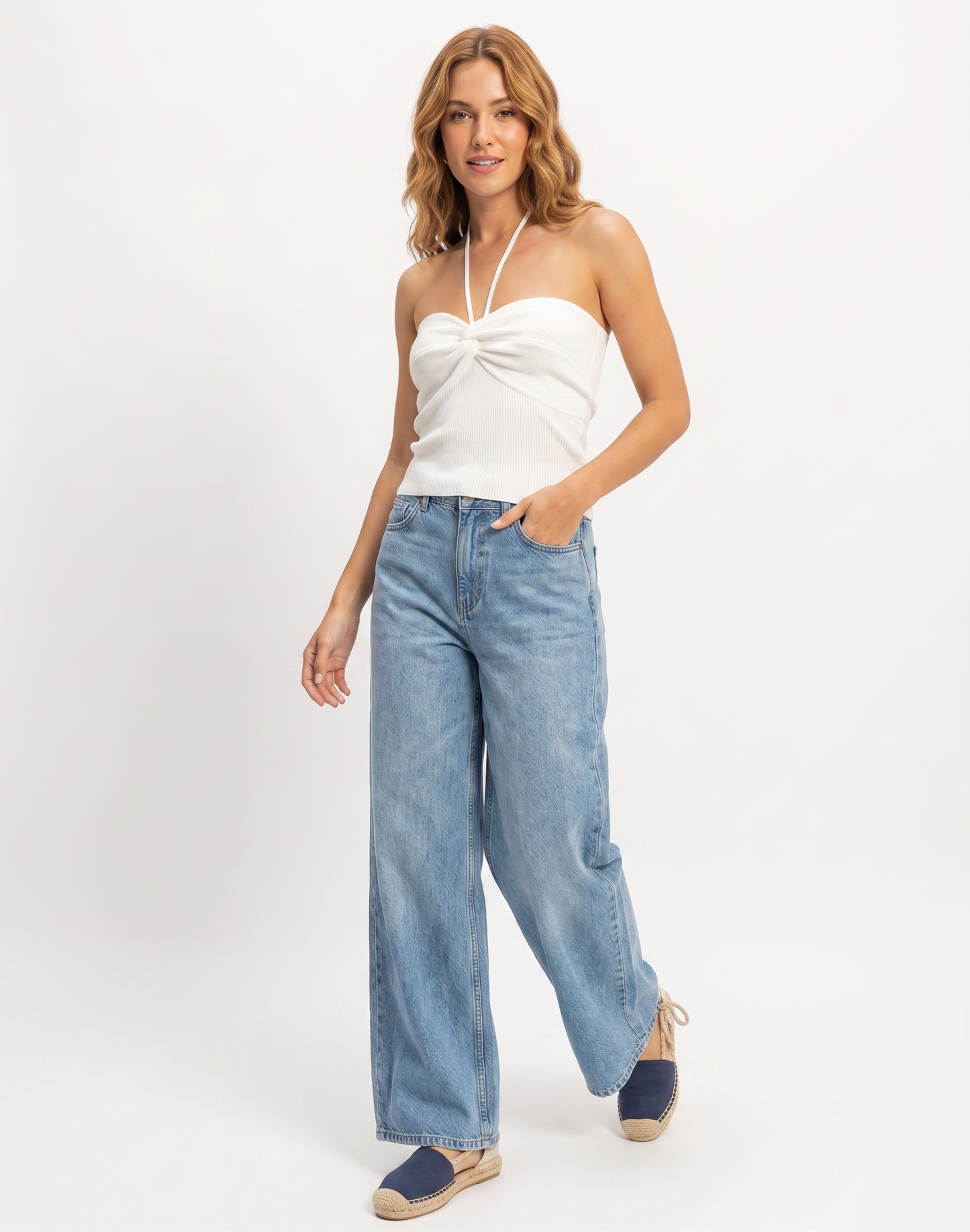 Twist-Front Halter Knit Top