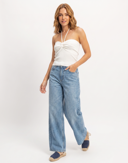 Twist-Front Halter Knit Top