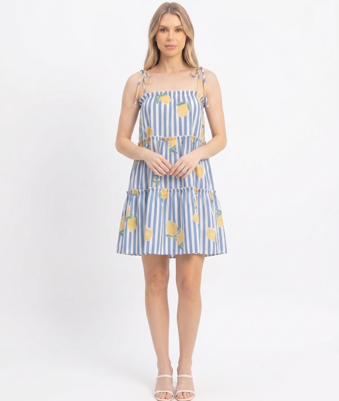 The Amalfi Coast Lemon Print Tie-Strap Mini Dress